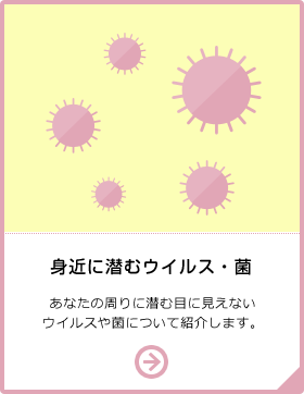 身近に潜むウイルス・菌 あなたの周りに潜む目に見えないウイルスや菌について紹介します。