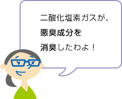 二酸化塩素ガスが、悪臭成分を消臭したわよ!