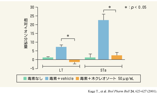 病原性大腸菌（LT、STa）によるイオン分泌亢進に対する木クレオソートの作用